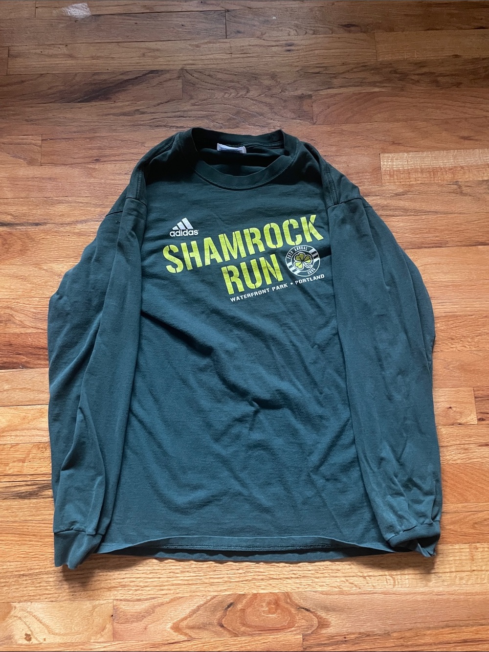 adidas Men’s Shamrock Run Long Sleeve Shirt - Forest Green with Lime Print